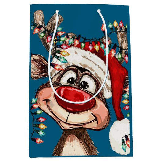 Festive Reindeer Christmas Shower Curtain ミディアムペーパーバッグ (正面)