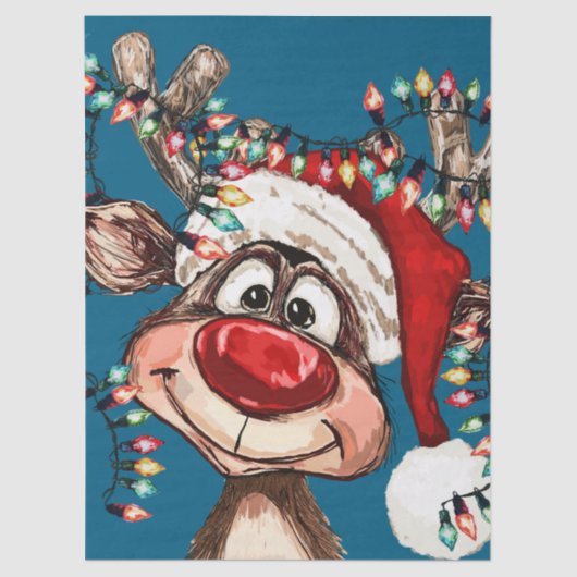 Festive Reindeer Christmas Shower Curtain 薄葉紙 (正面)
