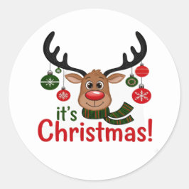 Festive Reindeer Face Cartoon Sticker ラウンドシール