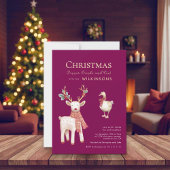 Festive  reindeer goose Watercolor  Holiday Party 招待状