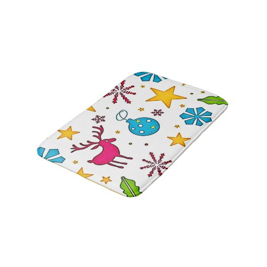 Festive Reindeer Magic Pattern Design バスマット (アングル)