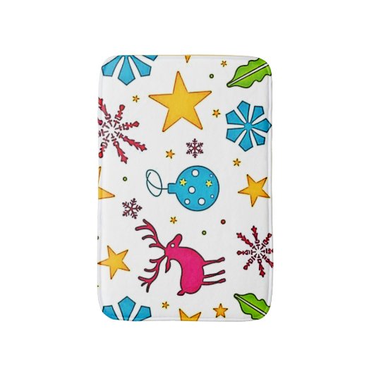 Festive Reindeer Magic Pattern Design バスマット (正面縦)