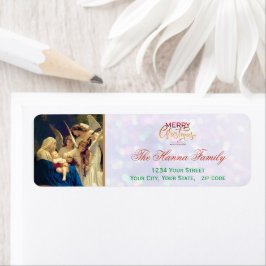Festive Religious Angels Nativity Merry Christmas ラベル