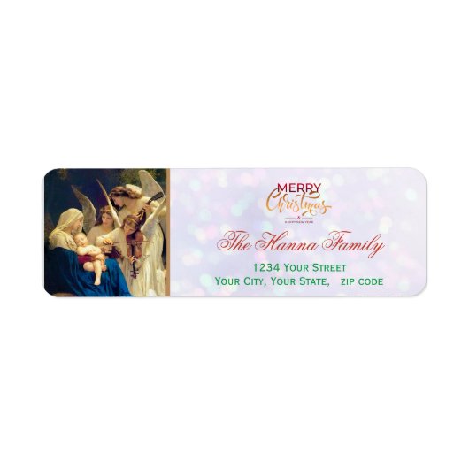 Festive Religious Angels Nativity Merry Christmas ラベル (正面)