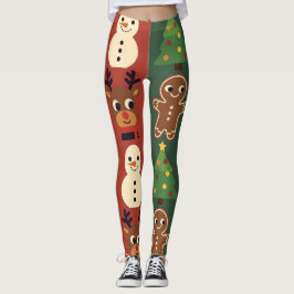 Festive Retro Christmas Icons Leggings レギンス