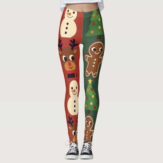 Festive Retro Christmas Icons Leggings レギンス (正面)
