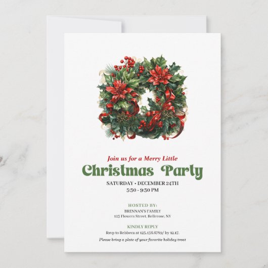 Festive Retro Christmas Wreath Party Invitation 招待状 (正面)