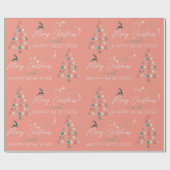 Festive Retro Doodle Christmas Tree Reindeer Stars ラッピングペーパー (フラット)