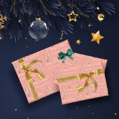 Festive Retro Doodle Christmas Tree Reindeer Stars ラッピングペーパー