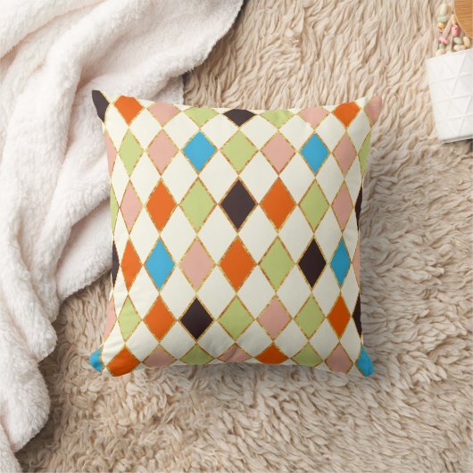 Festive Retro Pastel Diamond Pattern クッション (ブランケット)