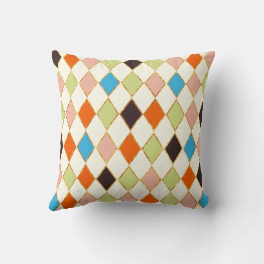 Festive Retro Pastel Diamond Pattern クッション (裏面)