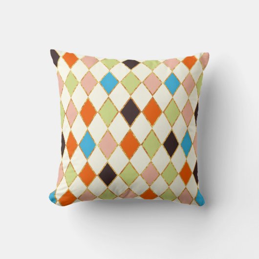 Festive Retro Pastel Diamond Pattern クッション (正面)