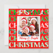 Festive Retro Red Green Christmas Photo シーズンカード (正面)