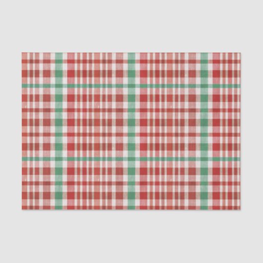 Festive Retro Red Green Textured Plaid  薄葉紙 (正面)