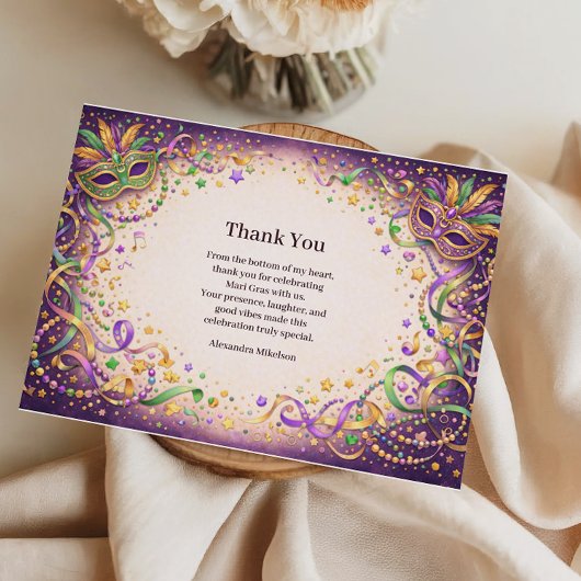 Festive Ribbon Mask Mardi Gras Masquerade サンキューカード