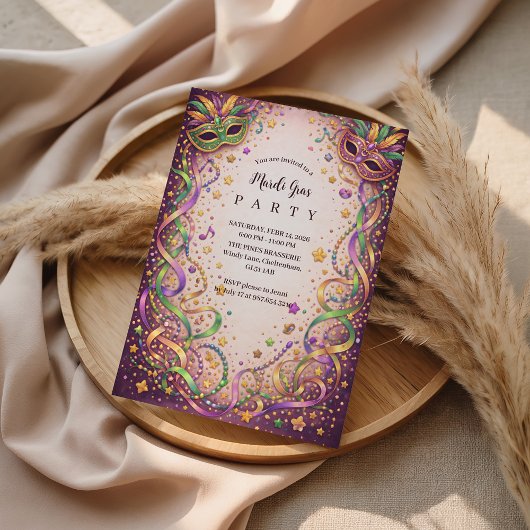 Festive Ribbon Mask Mardi Gras Masquerade 招待状
