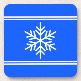 Festive Royal Blue White Racing Stripes Snowflake コースター