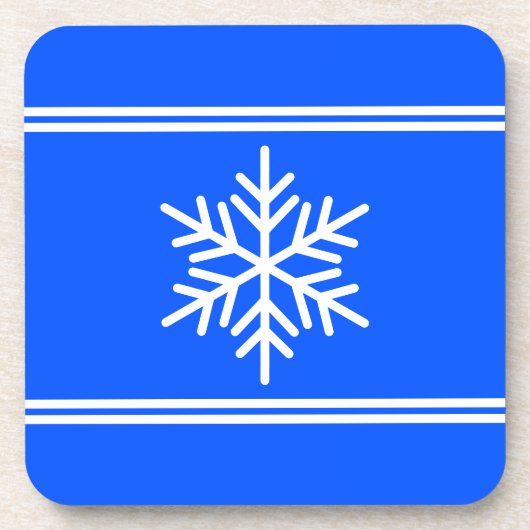Festive Royal Blue White Racing Stripes Snowflake コースター (正面)