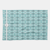 Festive Royal Botanical Monogram Robin's Egg Blue キッチンタオル (横)
