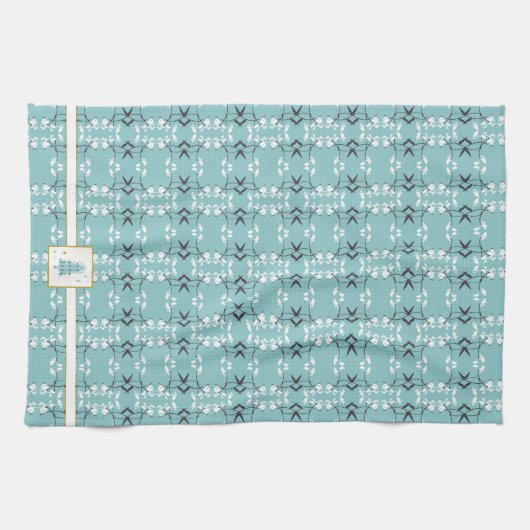 Festive Royal Botanical Robin's Egg Blue Emblem キッチンタオル (横)