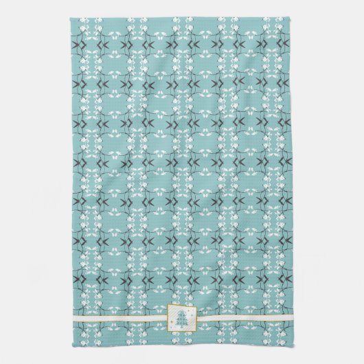 Festive Royal Botanical Robin's Egg Blue Emblem キッチンタオル (縦)