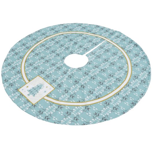 Festive Royal Botanical Robin's Egg Blue Emblem フリース ツリースカート (アングル)