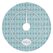 Festive Royal Botanical Robin's Egg Blue Monogram フリース ツリースカート (正面)