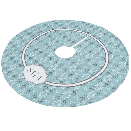 Festive Royal Botanical Robin's Egg Blue Monogram フリース ツリースカート (アングル)