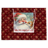 Festive Rudolph and Santa Cartoon Christmas Giftin ラージペーパーバッグ (正面)
