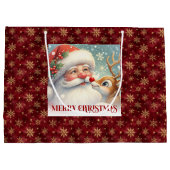 Festive Rudolph and Santa Cartoon Christmas Giftin ラージペーパーバッグ (裏面)