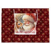 Festive Rudolph and Santa Kids Christmas Gift Bag  ラージペーパーバッグ (正面)