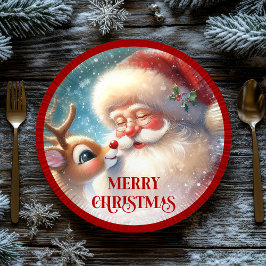 Festive Rudolph Red Nose Funny Christmas Plates ペーパープレート
