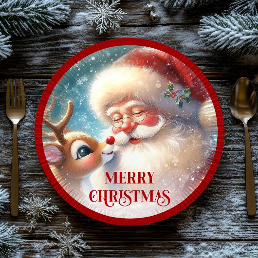 Festive Rudolph Red Nose Funny Christmas Plates ペーパープレート