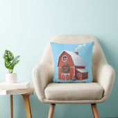 Festive Rustic Farmhouse Snowy Red Barn Christmas クッション (椅子)