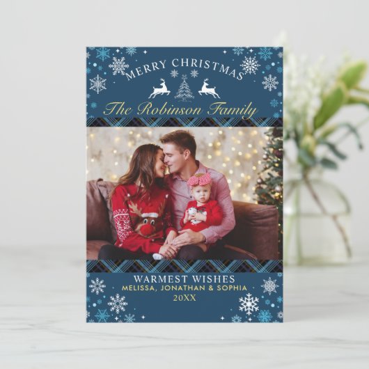 Festive Rustic Tartan Christmas Photo 招待状 (スタンド正面)