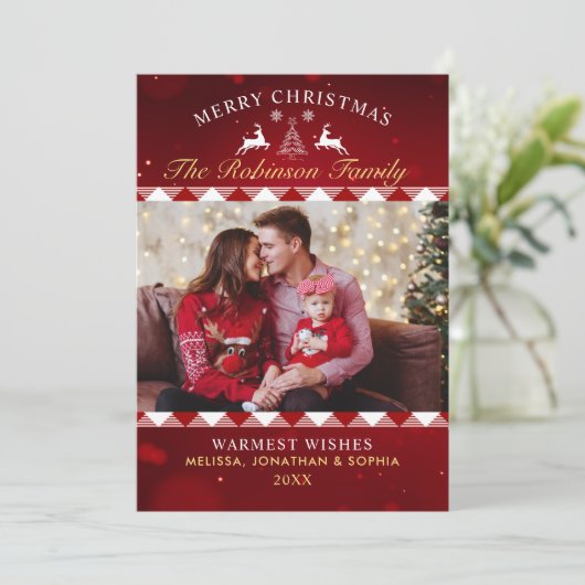 Festive Rustic Tartan Christmas Photo 招待状 (スタンド正面)