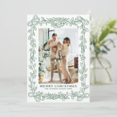 Festive Sage Green Christmas Bow Ribbon 2 Photo Ho シーズンカード (スタンド正面)