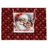 Festive Santa and Rudolph Cartoon Christmas Kids  ラージペーパーバッグ (正面)