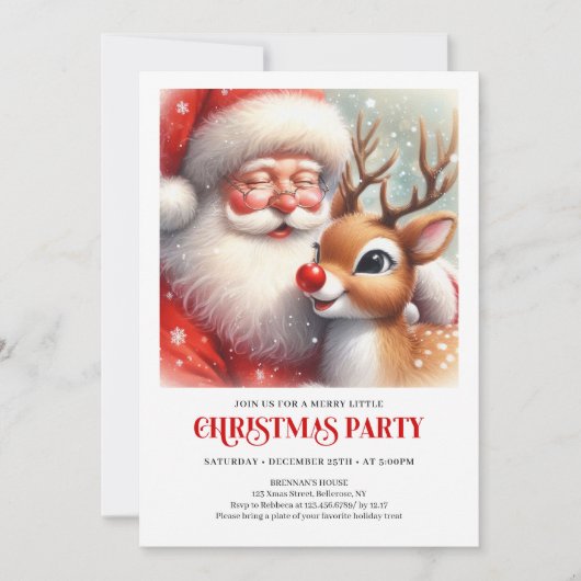 Festive Santa and Rudolph Christmas Invitation 招待状 (正面)