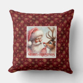 Festive Santa and Rudolph Christmas Pillow Home   クッション (正面)