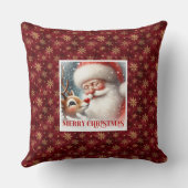 Festive Santa and Rudolph Christmas Throw Pillow  クッション (裏面)