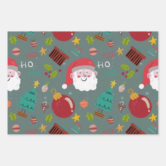 Festive Santa Christmas Wrapping Paper ラッピングペーパーシート (正面)
