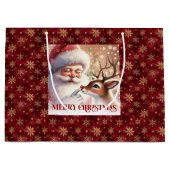 Festive Santa Claus and Rudolph Kids Holiday Gift  ラージペーパーバッグ (正面)