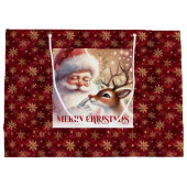 Festive Santa Claus and Rudolph Kids Holiday Gift  ラージペーパーバッグ (裏面)