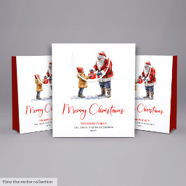 Festive Santa Claus Classic Red Green Gift Bag ミディアムペーパーバッグ