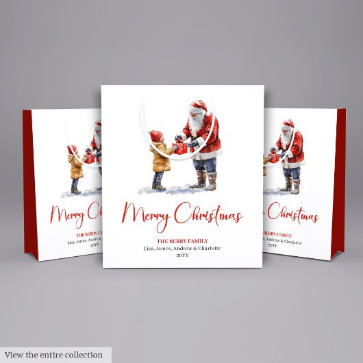 Festive Santa Claus Classic Red Green Gift Bag ミディアムペーパーバッグ