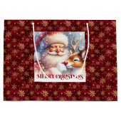 Festive Santa Claus Red Nose Rudolph Gift Bag ラージペーパーバッグ (正面)