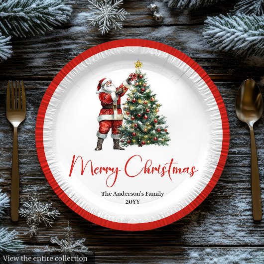 Festive Santa Claus Red White Rustic Holiday Plate ペーパープレート