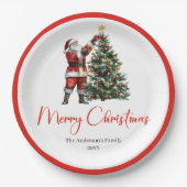 Festive Santa Claus Red White Rustic Holiday Plate ペーパープレート (正面)