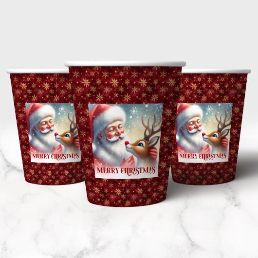 Festive Santa Claus Rudolph Cartoon Party Cups 紙コップ